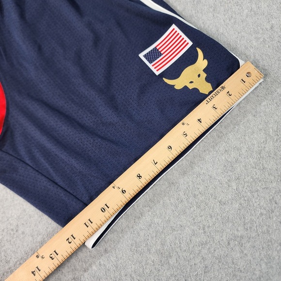 Under Armour Project Rock USA Loose Fit Mesh Shorts Mens M Red White Blue Pocket - Picture 12 of 16